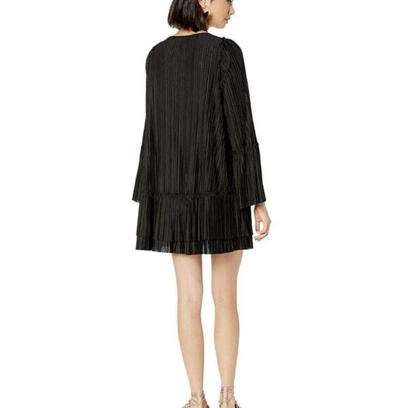 Free People Dress Size Small Mini Black Can't Help It Pleated Bell Sleeve Flowy - Picture 2 of 9